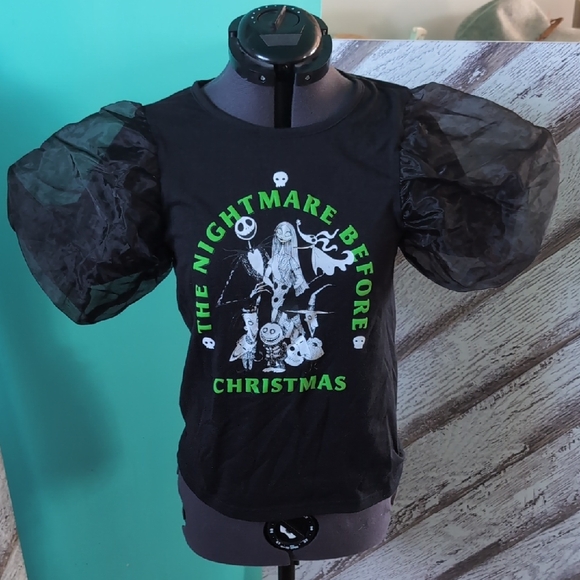 Disney Other - Nightmare Before Christmas Top Black Puff Sleeve